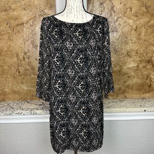 club monaco paget dress Club Monaco Paget Dress 100% Silk Long Sleeved Floral Navy 00